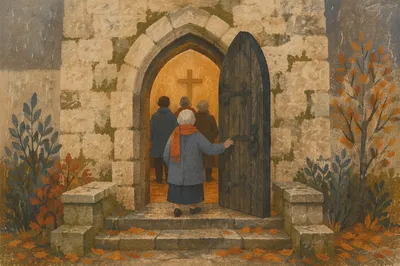Old Arched Stone Church Doorway