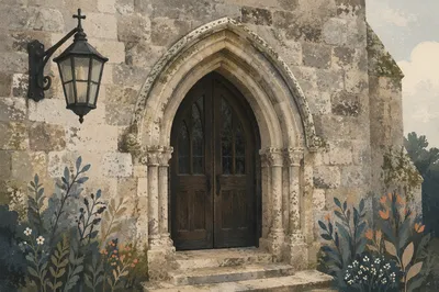 Historic Arched Stone Church Doorway
