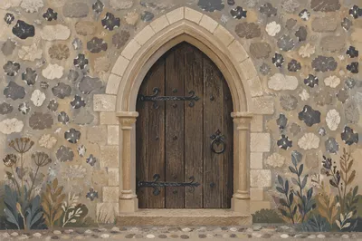 Old Arched Stone Church Door Entrance