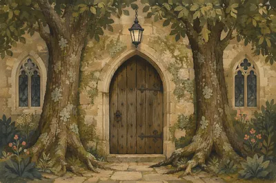 Old Stone Chapel Arched Wooden Door
