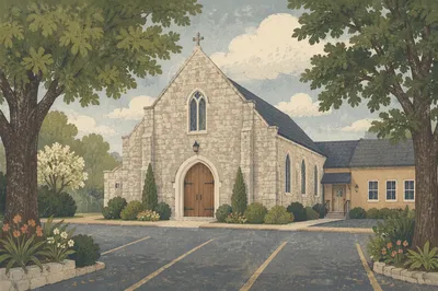 Old Stone Church with Arched Wooden Door