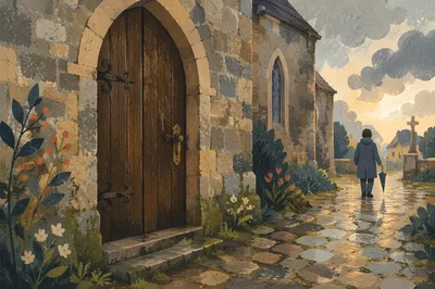 Old Arched Church Door After Rain