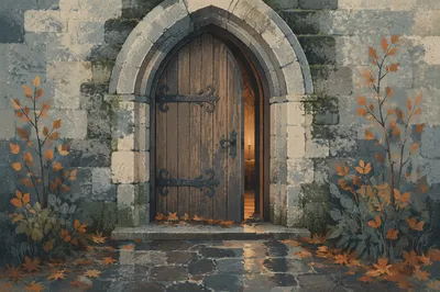 Old Arched Church Door After Rain