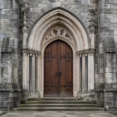 Old Stone Church Arched Wooden Door