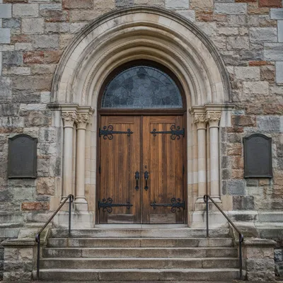 Old Stone Church Arched Wooden Door