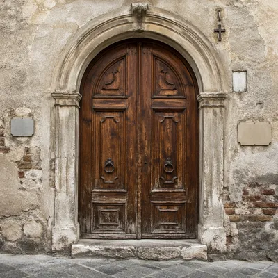 Old Arched Wooden Church Door