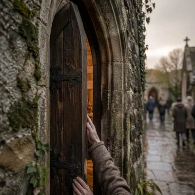 Weathered Arched Church Door Opening