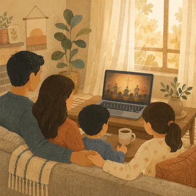 Family Watching Online Worship at Home