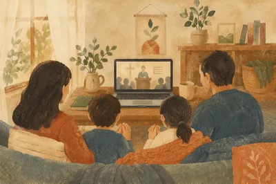Family Joining Online Worship at Home