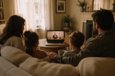 Family Watching Online Worship at Home