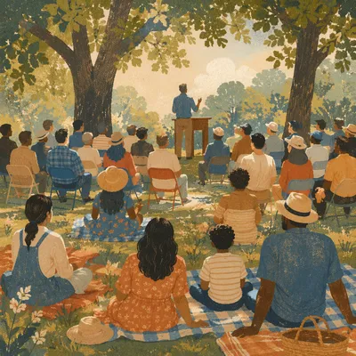 Open Air Preaching in Park Gathering