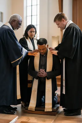 Clergy Laying Hands on Kneeling Pastor