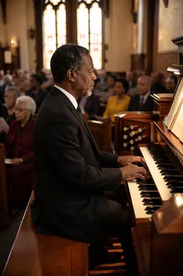 Organ Player During Traditional Church Service