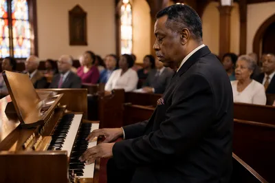 Organ Player in Historic Church Sanctuary