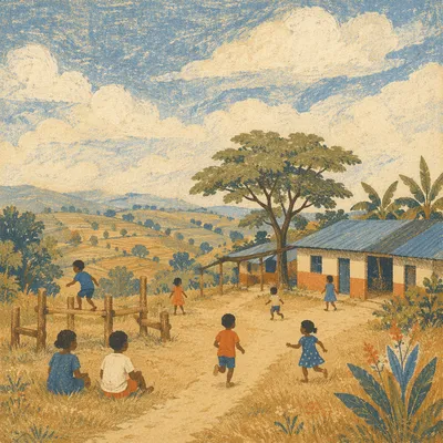 Children Playing on Rural Mission Hillside