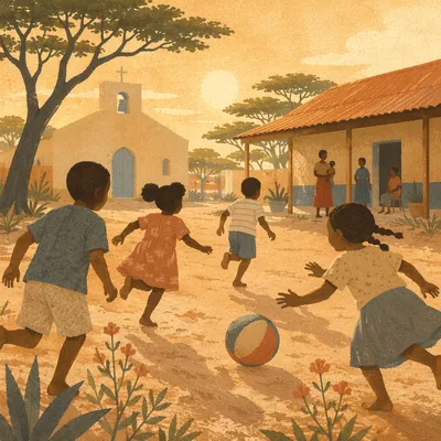Children Playing in Mission Field Courtyard