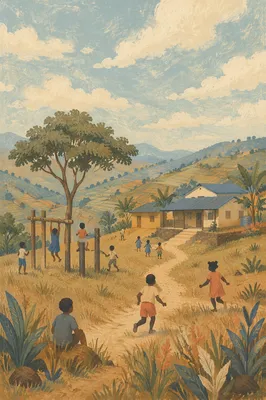Children Playing on Rural Mission Hillside