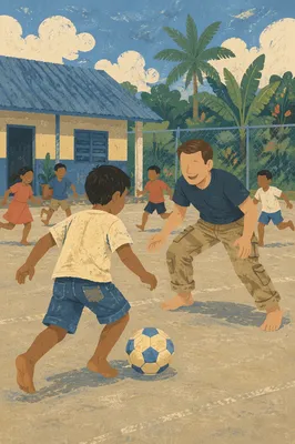 Mission Volunteer Playing Soccer with Orphanage Children