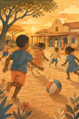 Children Playing in Mission Field Courtyard