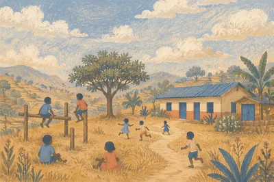 Children Playing on Rural Mission Hillside