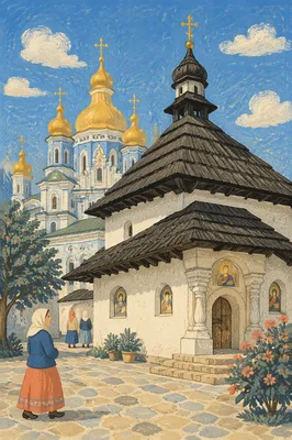 Orthodox Church Golden Domes Courtyard View