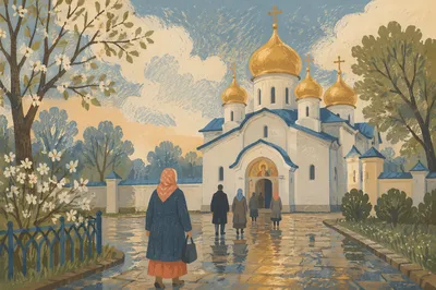 Orthodox Church Golden Domes After Spring Rain