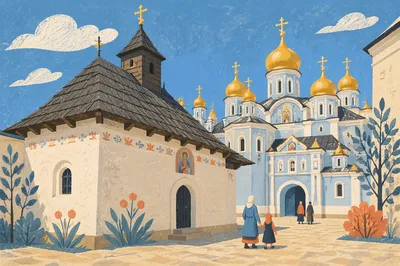 Orthodox Church Exterior with Golden Domes