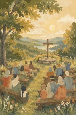 Hillside Outdoor Church Worship at Sunrise