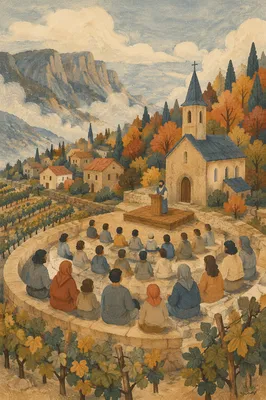 Hillside Outdoor Amphitheater Church Worship Scene