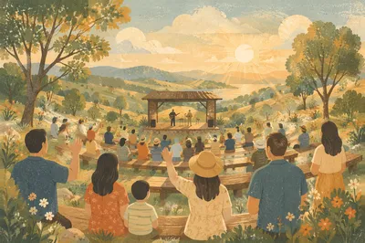 Hillside Amphitheater Church Worship at Golden Hour