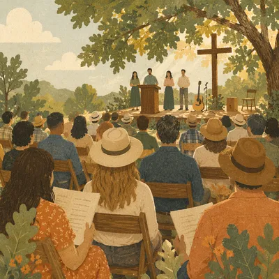 Golden Hour Outdoor Church Service Gathering
