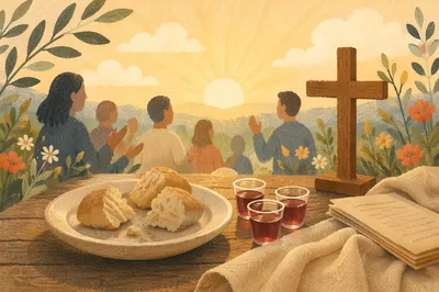 Outdoor Communion Table in Morning Garden