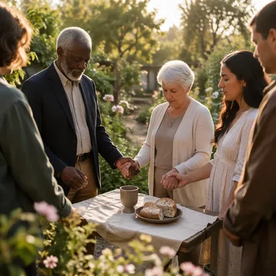 Peaceful Outdoor Communion in Garden Morning Light