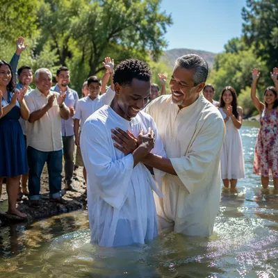 Joyful Outdoor River Baptism Celebration