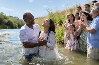 Outdoor River Baptism on Sunny Day
