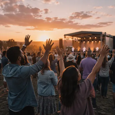 Outdoor Concert Crowd at Sunset