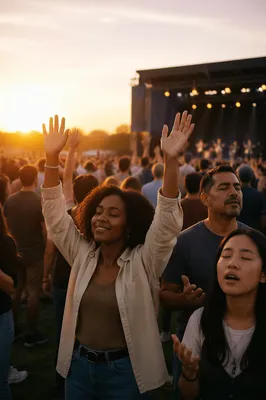 Outdoor Worship Crowd at Sunset
