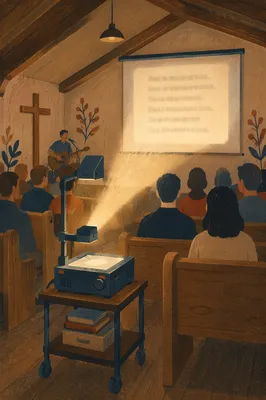 Vintage Overhead Projector During Evening Worship