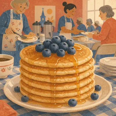 Church Hall Pancake Breakfast Fundraiser Scene