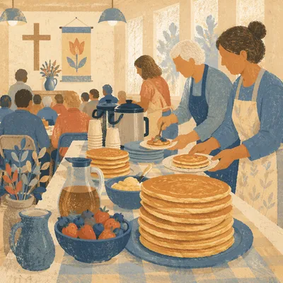 Church Hall Pancake Breakfast Fundraiser Scene