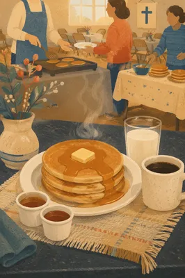 Church Hall Pancake Breakfast Fundraiser Scene