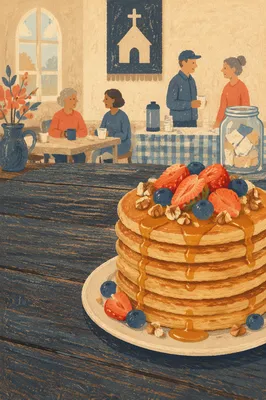 Church Pancake Breakfast Fundraiser Table Scene