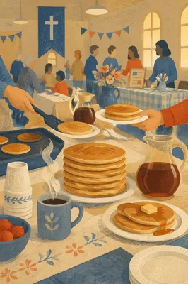 Church Hall Pancake Breakfast Fundraiser Scene