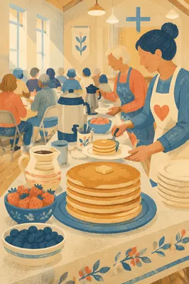 Church Hall Pancake Breakfast Fundraiser Scene