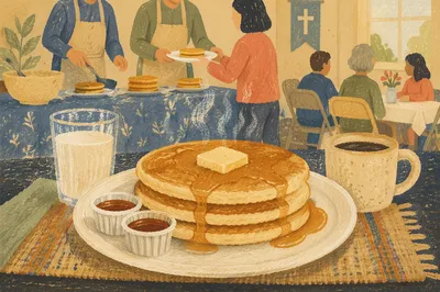 Church Hall Pancake Breakfast Fundraiser Scene
