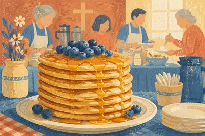 Church Pancake Breakfast Fundraiser Table Scene