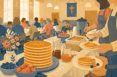 Church Hall Pancake Breakfast Fundraiser Scene