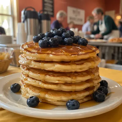 Church Hall Pancake Breakfast Fundraiser Scene