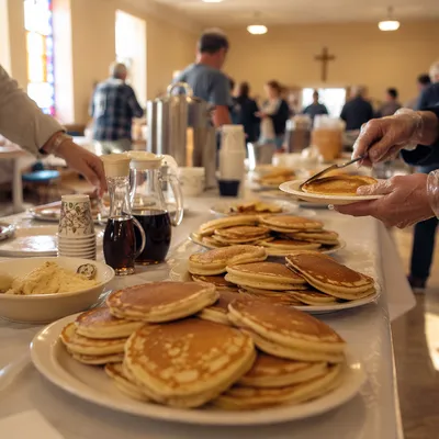 Church Hall Pancake Breakfast Fundraiser Scene