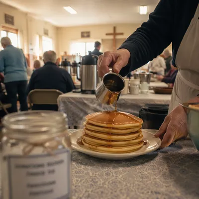 Church Pancake Breakfast Fundraiser in Fellowship Hall